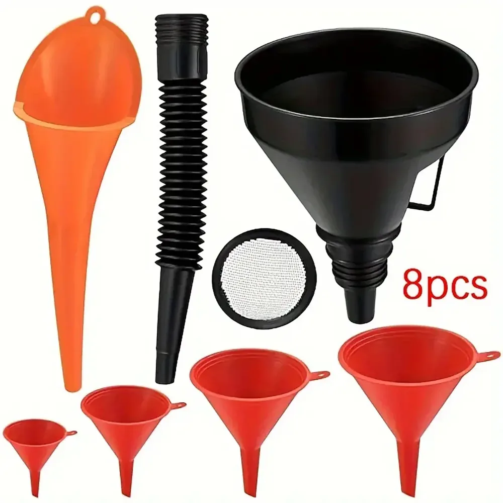 8er-Pack, Fülltrichter-Set, Mehrzwecktrichter mit Schlauch, abnehmbarem Ausguss und langem Trichter für Autos, Werkstätten und Zuhause