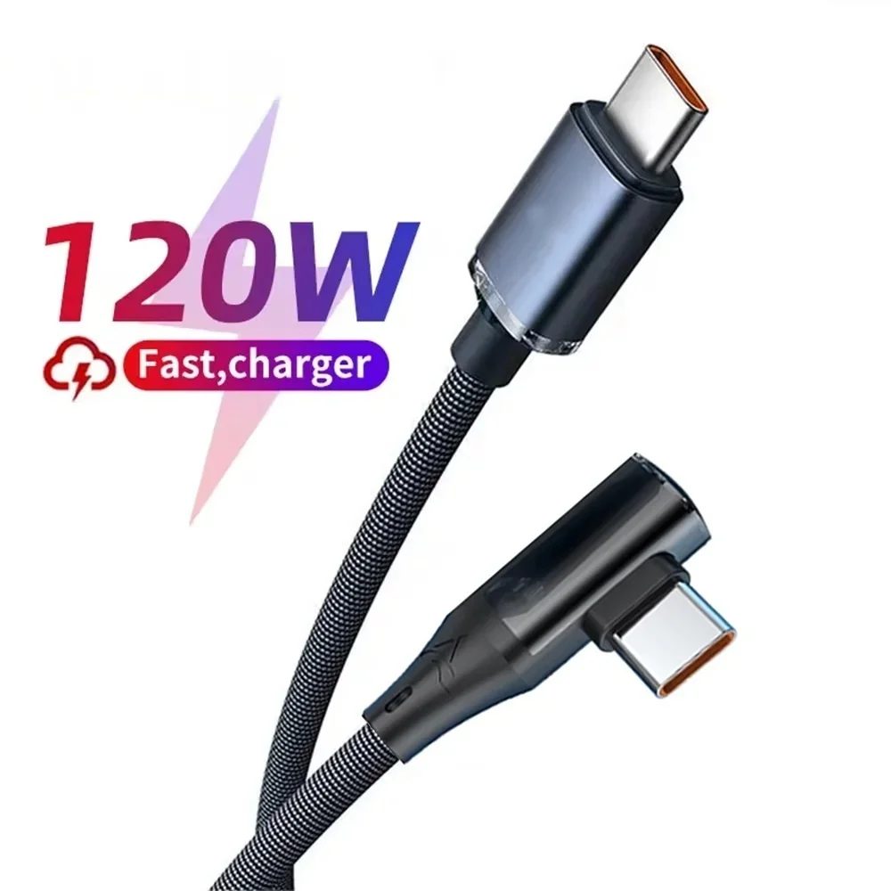 120 W Schnellladekabel Typ C auf Typ C 90-Grad-Kabel 6 A USB C auf Typ C PD-Ladekabel USB-C auf USB-C Schnelllade-Datenkabel