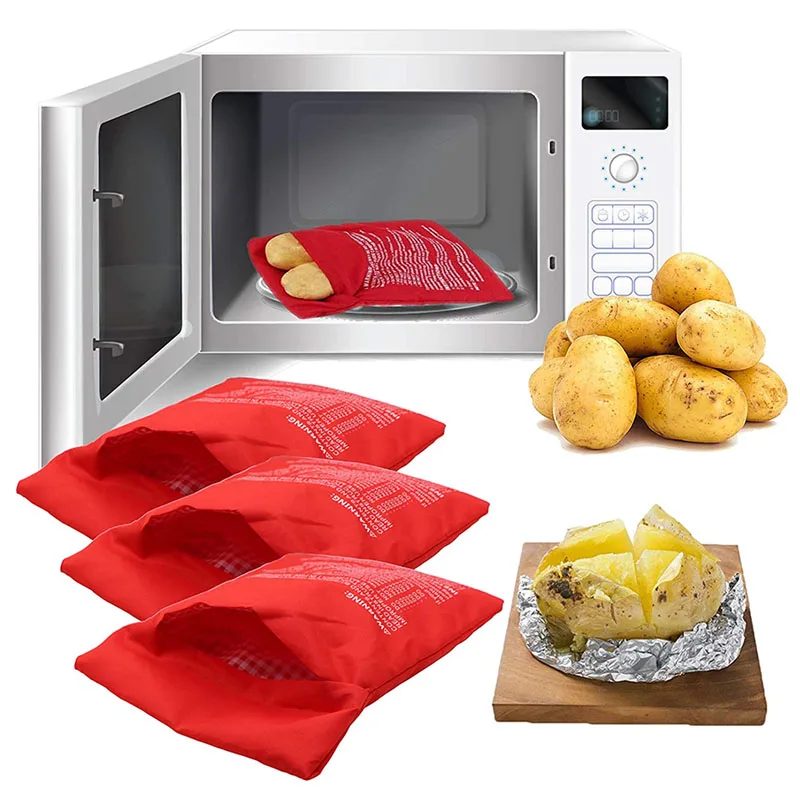 Mikrowellen-Kartoffelbeutel, wiederverwendbar, Express-Mikrowellen-Kartoffelkocher, Beutel für gebackenes Kartoffelkocher, perfekte Kartoffeln, 4 Minuten, rot gebackener Beutel