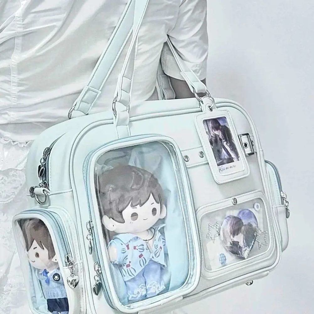 Harajuku Pin Puppe 20 cm Display Ita Tasche Frauen PU Leder Adrette Große Kapazität Schulter Tasche Damen Täglichen Umhängetasche chic