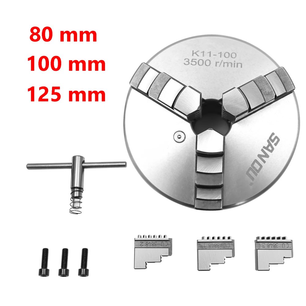 3-Backen-Selbstzentrierendes Spannfutter 80mm/ 100mm/ 125mm Drehfutter-Set für CNC-Werkzeugmaschinen, Fräs- und Bohrmaschinen, Spannvorrichtungen