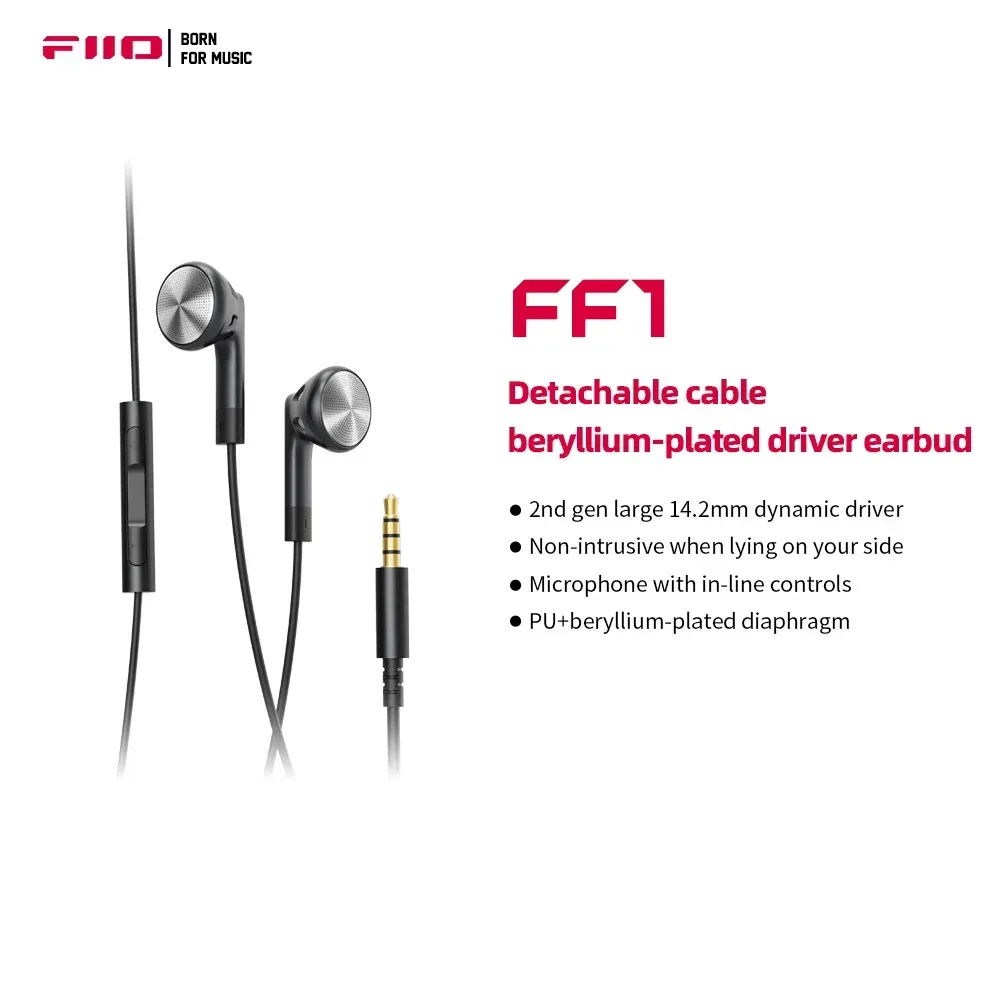 FiiO FF1 3,5 mm HiFi-Musik-Kopfhörer mit Kabel, 14,2 mm dynamischer HD-Mikrofon-Kopfhörer für Gaming-Meeting-Video