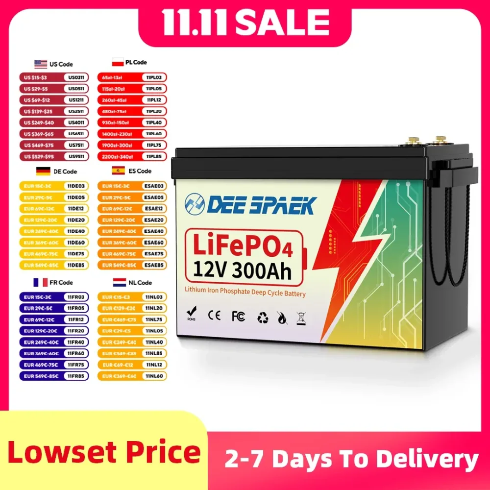 12V 300Ah LiFePO4 Lithiumbatterie mit 200A BMS 8000+ Zyklen für Wohnmobile, Wohnmobile, Off-Road, Off-Grid-Fischerboote, Sonnensystembatterie