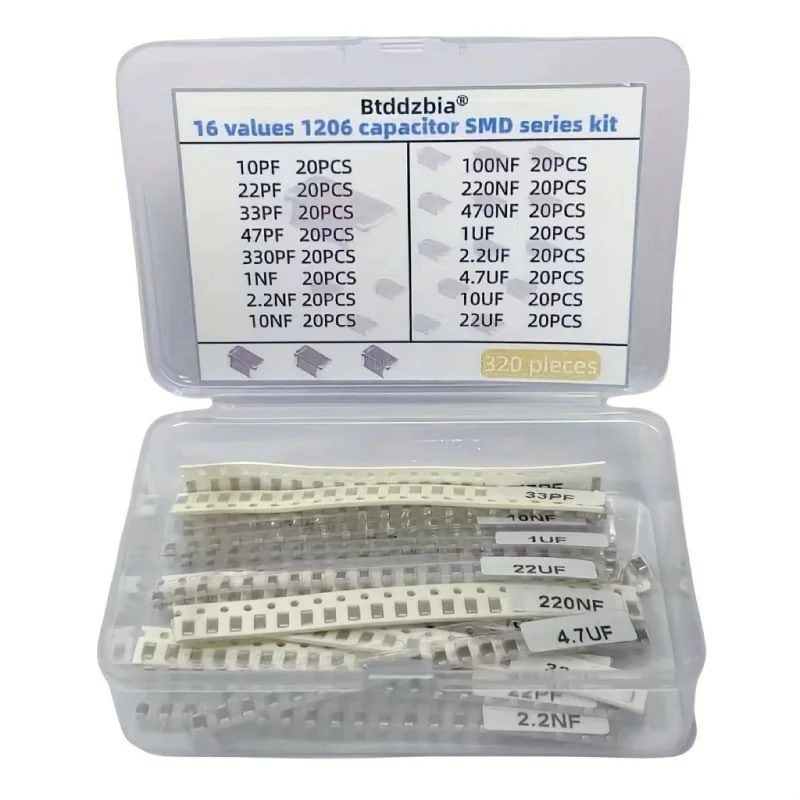 (Industrielle SMD-Kondensator-Komponenten) 320-teiliges 1206 SMD-Kondensator-Set - Hochwertiges Sortiment an Kondensatoren für Elektronikkomponenten