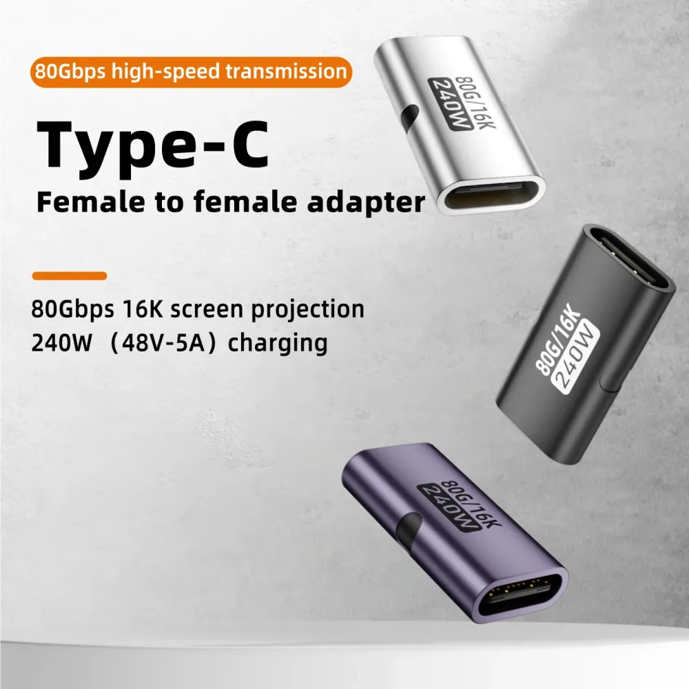 PD 240W USB-C Buchse-zu-Buchse Adapter 80Gbps Hochgeschwindigkeit 16K 60Hz - Kompatibel mit Thunderbolt 3/4 MacBook iPad USB-C HUB