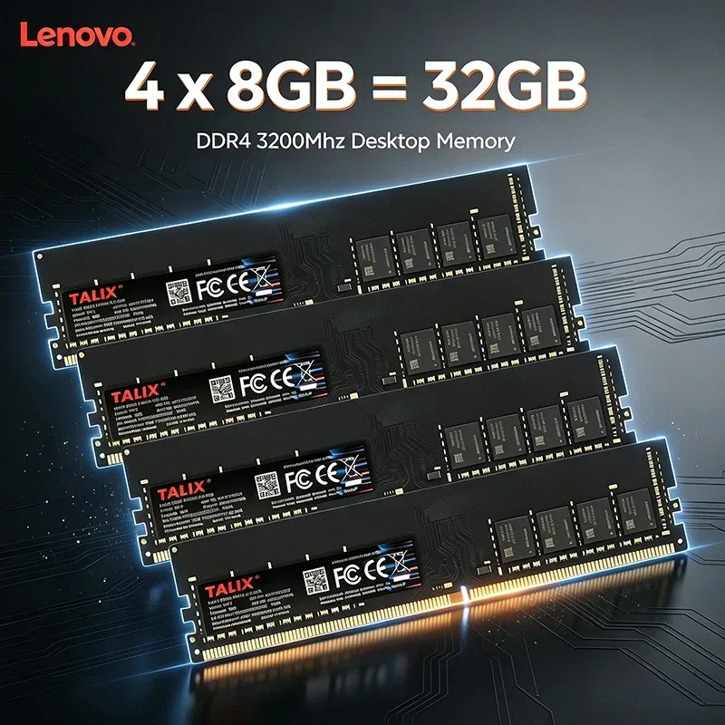 TALIX 32GB Kit (4x8GB) DDR4 Desktop RAM 3200MHz DIMM 288-Pin Non-ECC Unbuffered Speichermodul für Desktop-PC Multi-Task-Upgrade