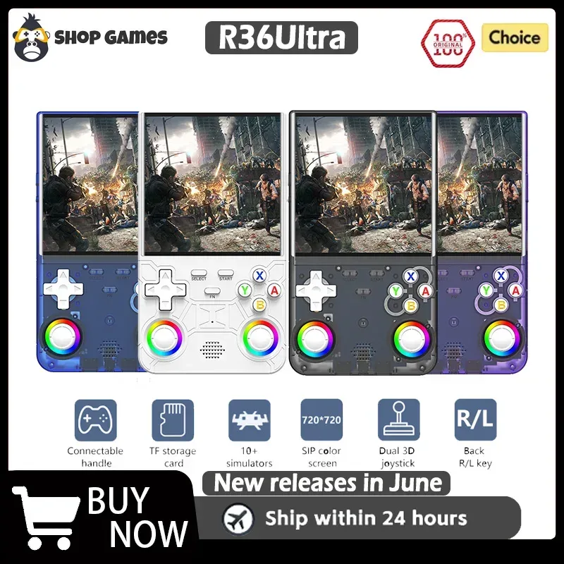 R36 Ultra 2025 Open Source R36S Videospielkonsole Linux-System 4,0 Zoll IPS-Bildschirm Tragbarer Taschenvideospieler 64G Beste Spiele