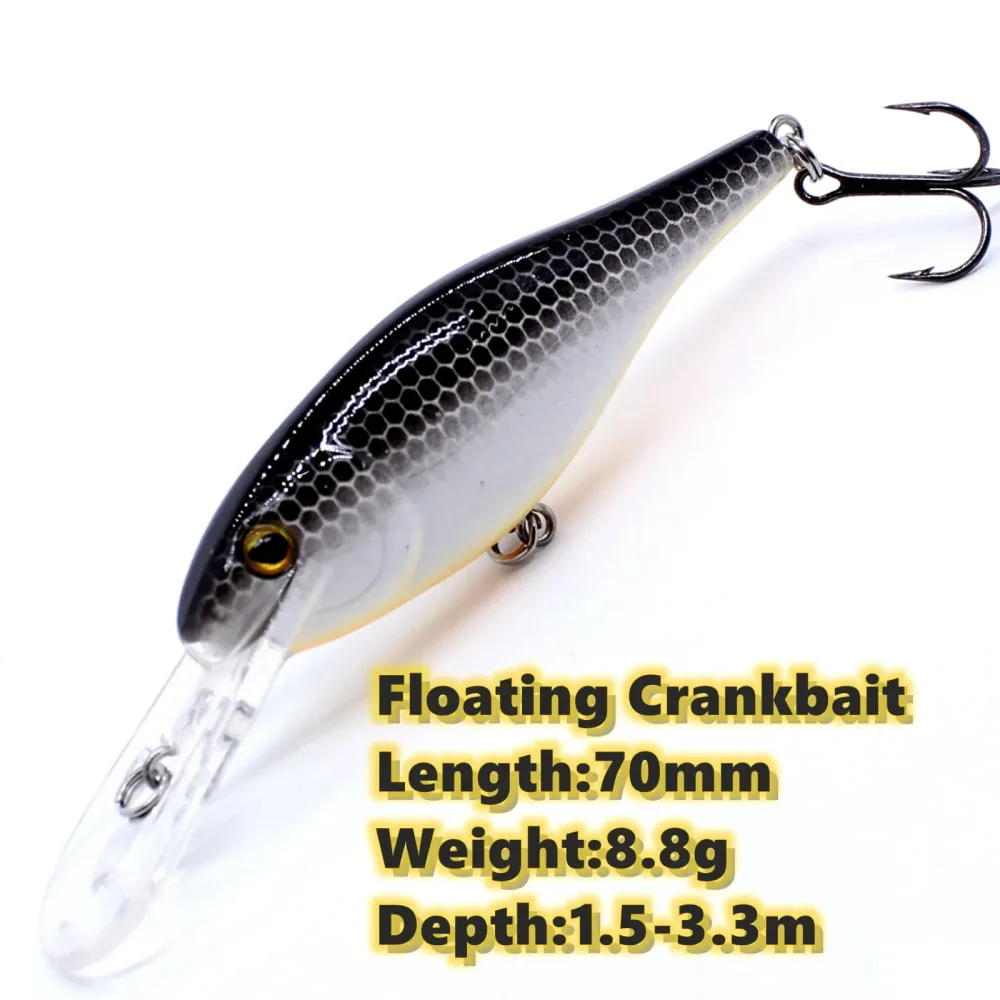Crankbait Floating Minnow 70mm 8,8g Hardbait Crank Deep Diver Tiefe 1,5-3,3m Angelköder VMC Haken Tackle Qualität