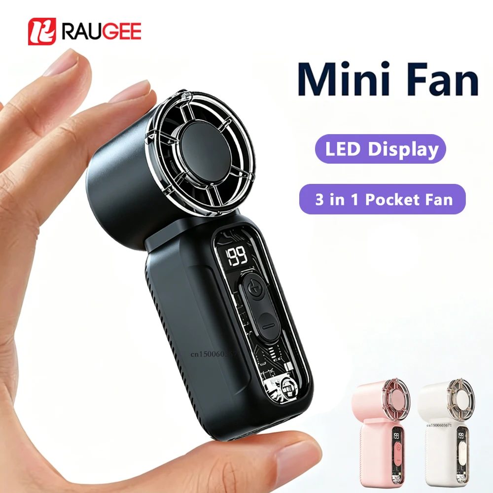 Mini Tragbarer Handventilator Persönlicher Taschenventilator mit Digitalanzeige USB-Aufladbar Outdoor Kleiner Taschenventilator