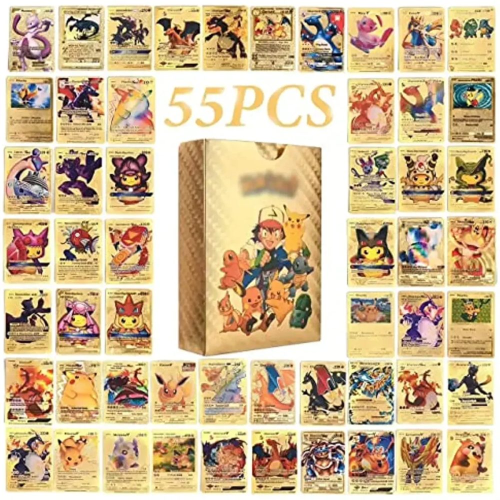 Pokemon 55 Stück Gold-Karten-Packs Vmax DX GX Seltene Goldene Karten TCG Deck Box Goldfolien-Karten Sortierte Karten Vier Stile