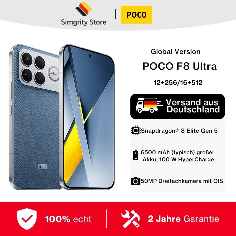 Globale Version POCO F8 Ultra Snapdragon 8 Elite Gen 5 Smartphone 6,9