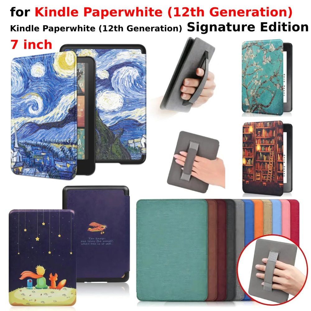 Für Kindle Paperwhite 12. Generation Hülle 2024 Signature Edition 7 Zoll Ledertasche mit Handschlaufe SA568B Auto Sleep Cover