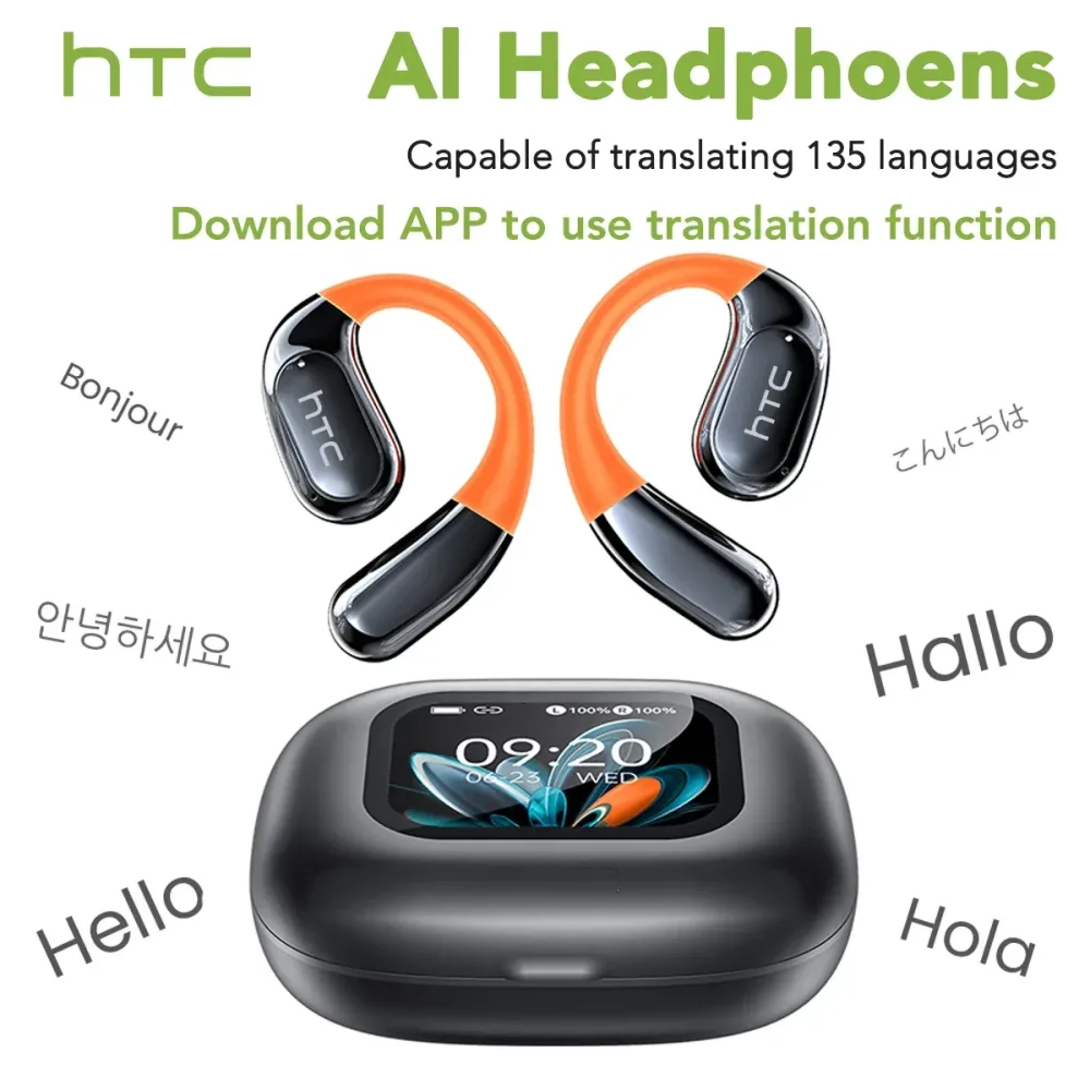 NE27 Bluetooth V5.4 Kopfhörer OWS Sport Bluetooth Drahtlose Kopfhörer AI Translator Ohrhörer LCD Touch Screen Open-Ear