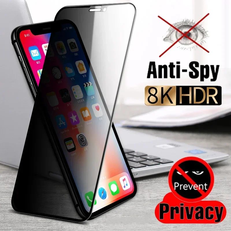 Vollständige Abdeckung, Sichtschutz, Displayschutzfolie für iPhone 11 12 13 14 15 Pro Max 8 Plus, bestes 8K-Anti-Spionage-Glas für iPhone 16 PRO XR XS MAX
