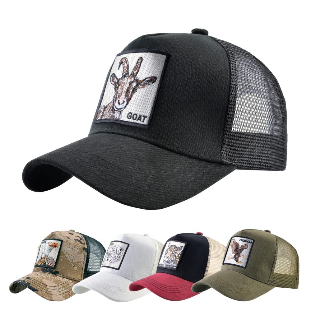Modische Trucker-Kappen mit Stickerei-Tiere-Patch, vier Jahreszeiten, Snapback-Baseballkappe für Männer und Frauen, verstellbare Visiermütze