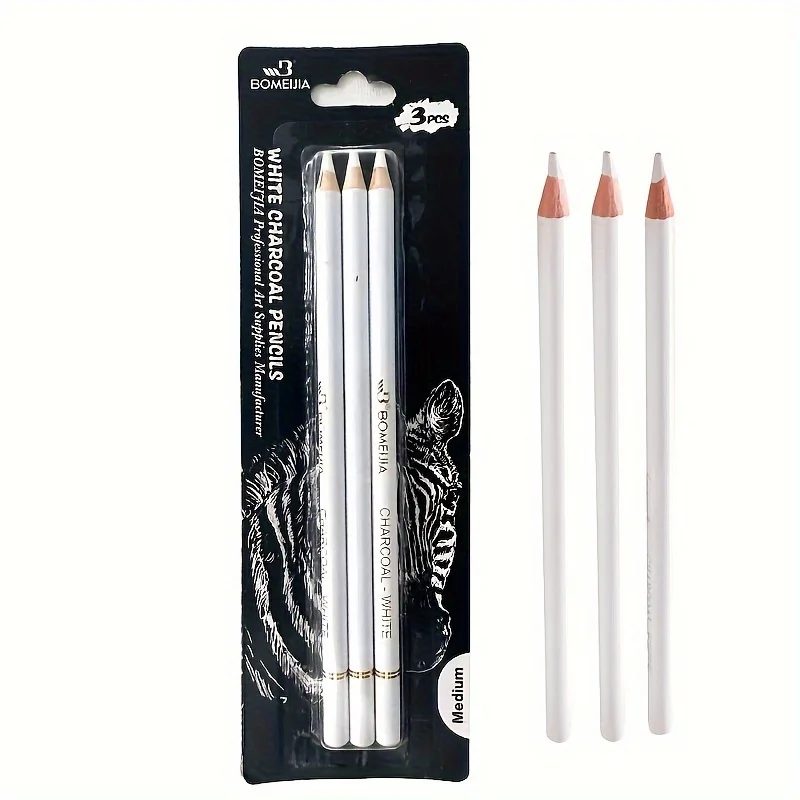 3/6-teiliges weißes Kohlestift-Set für Künstler ? glatte, weiche und mittlere Spitze zum Skizzieren, Highlights und Mischen von Buntstiften