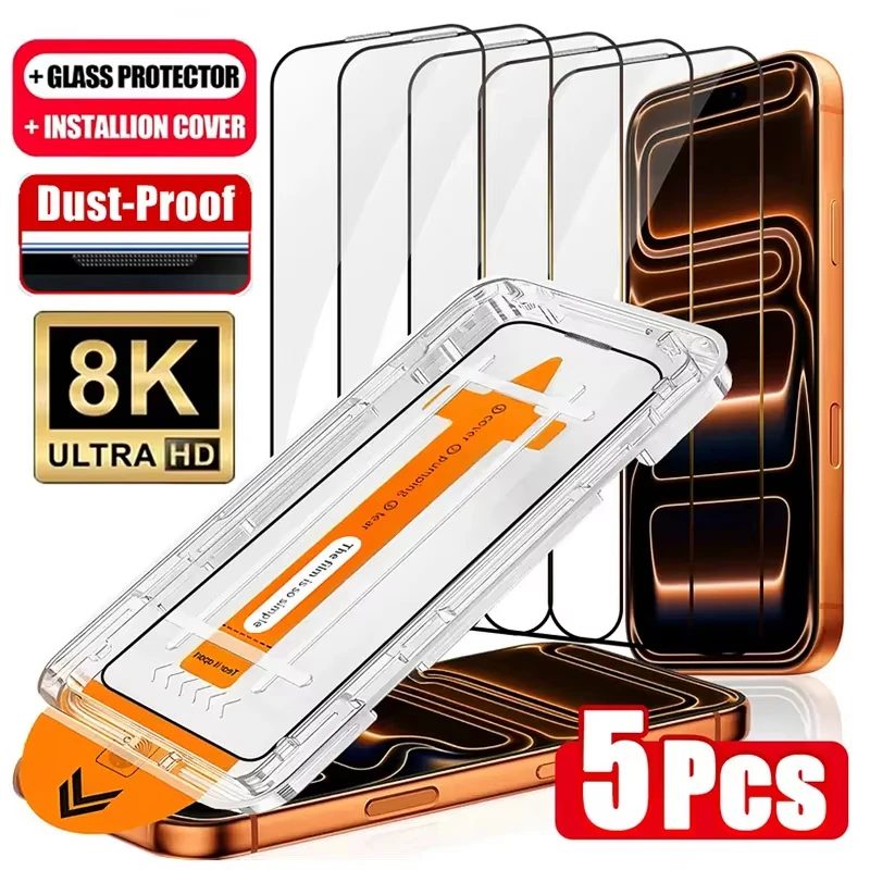 1-5 Stück Panzerglas für iPhone 18 17 Pro Max 17 Air 16 15 14 Plus 13 12 Mini 11 XR XS Staubfreie Installation Displayschutzfolien