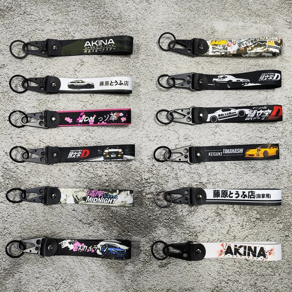 Neueste jdm Stil Auto Schlüssel bund Nylon Initiale d Geschenk Lanyard Schlüssel ring Auto Schlüssel Stahl Feder clip Schlüssel Starp Schlüssel Anhänger