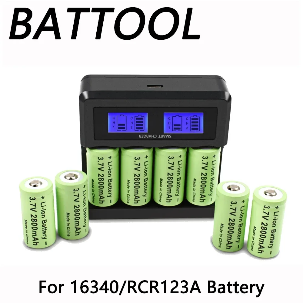 2800 mAh wiederaufladbare 3,7 V Li-Ion 16340 Batterien CR123A Batterie für LED-Taschenlampe Reise-Ladegerät 16340 CR123A Batterie