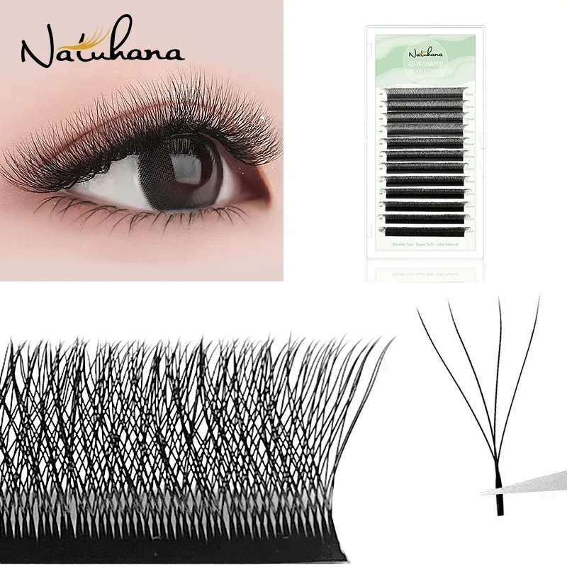 NATUHANA W-förmige 4D 5D 6D Kleeblatt-Wimpernverlängerungen, individuelle vorgefertigte russische Volumenfächer, weiches natürliches Nerz-Make-up für falsche Wimpern