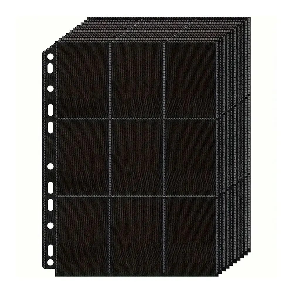 10er-Pack schwarze Aufbewahrungsbrieftasche mit 9 Fächern für A4-Sammelkartenbinderseiten ? doppelseitige Seitentaschen für 180 Spielkarten.