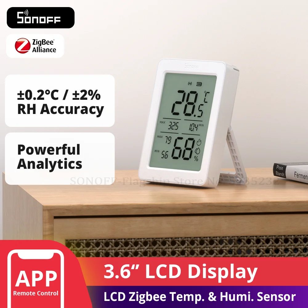 SONOFF SNZB-02DR2 AirGuard TH 3,6'' LCD Zigbee Temperatur-Feuchtigkeitssensor App-Überwachung funktioniert mit Apple Home über Matter Bridge