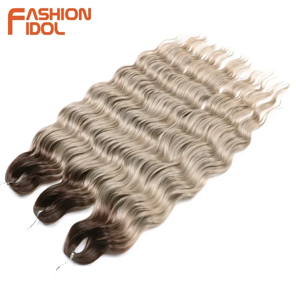 Anna 24-Zoll-Kunsthaar Wasserwelle Flechten Haarverlängerungen Ombre Blonde Deep Wave Afro Curl Twist Häkelhaar für Frauen