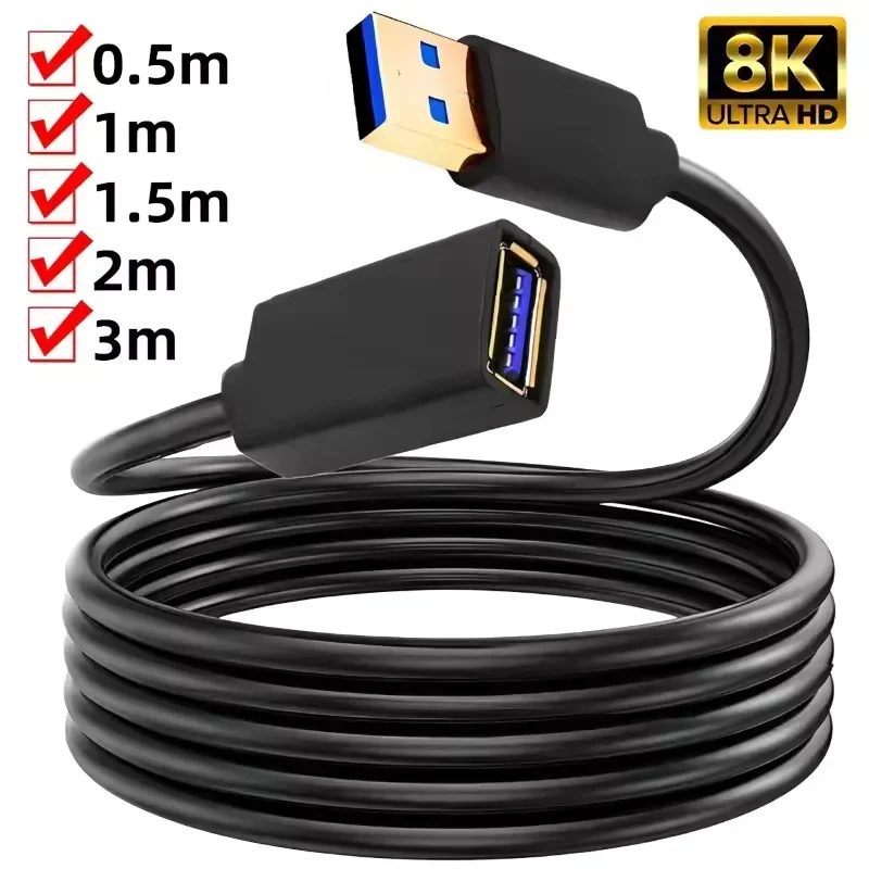 USB 3.0 2.0 Verlängerungskabel, schnelles Verlängerungskabel für Datenübertragung, 0,5/1/1,5/2/3 m, für Smart TV, XBox One, SSD, PC, Laptop