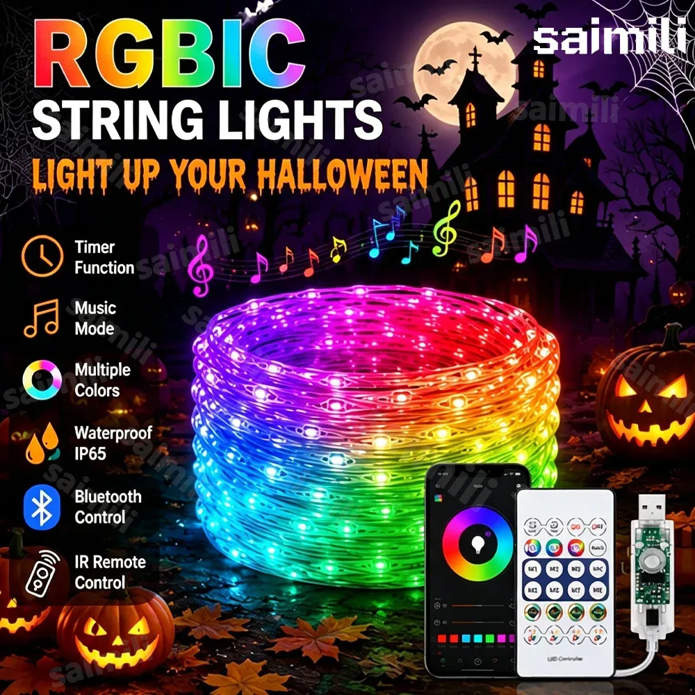WS2812B Intelligente LED-Lichterkette RGBIC Dream Color Bluetooth APP Fernbedienung Wasserdicht für Heim-, Urlaubs- und Party-Atmosphären-Dekoration