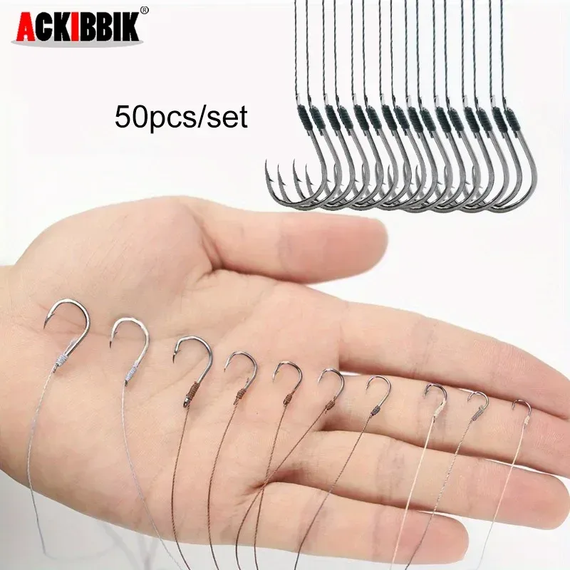 Ackibbik 50 Stück kleine Angelhaken mit PE-Schnur 3 # -12 #   Vorgebundene Angelhaken, Schnurhaken, Unterschnurhaken zum Karpfenangeln