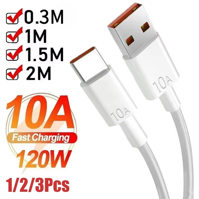 1/2/3 Stück 10A Kabel 120W Superschnelles Ladekabel USB auf Typ-C für Android Hochgeschwindigkeits-Datenübertragung für Xiaomi Redmi 2M Kabel