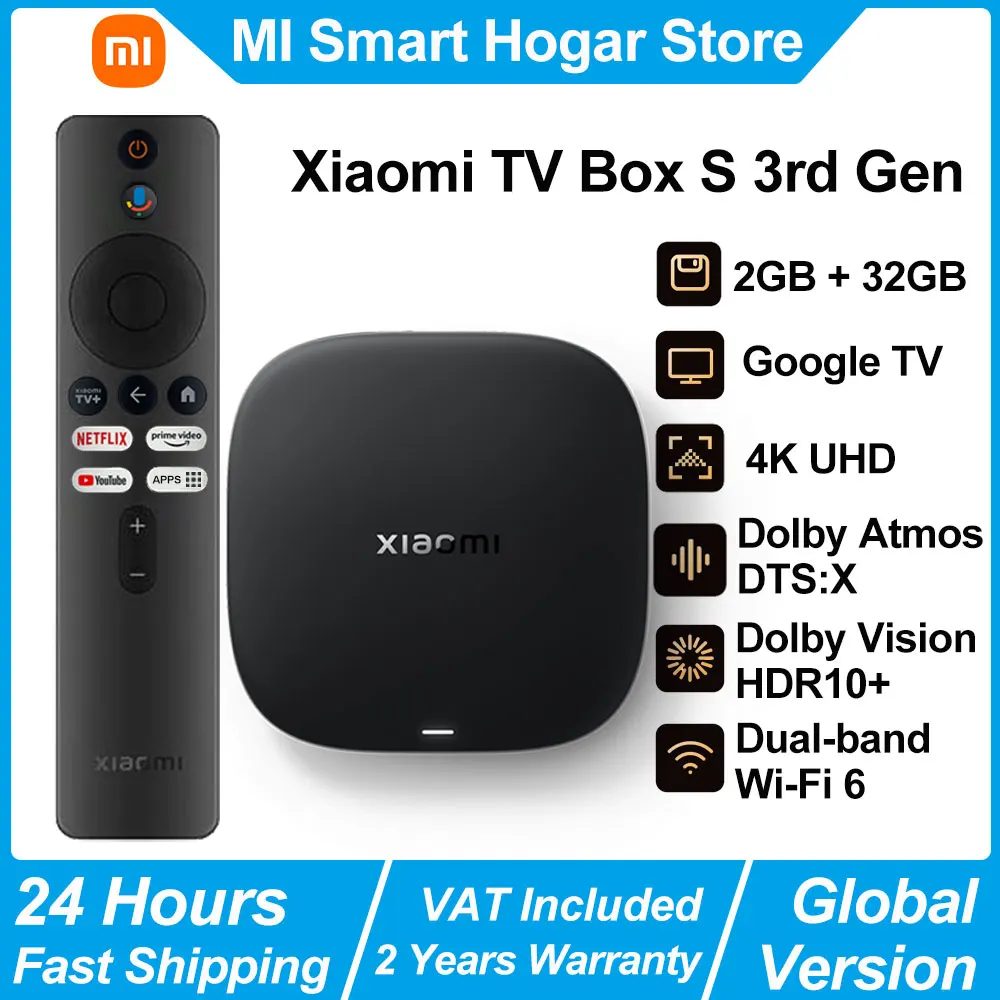 New Xiaomi TV Box S 3rd Gen, Smart Android TV Box 4K UHD Media Player, Dolby Vision HDR10+ Google Assistant Google TV Set-Top-Box