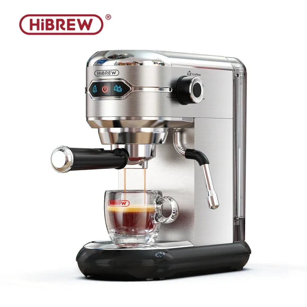 HiBREW Kaffeemaschine Cafetera 20-Bar Inox Halbautomatisch Superschlank ESE POD & Pulver Espressomaschine Heißwasser H11