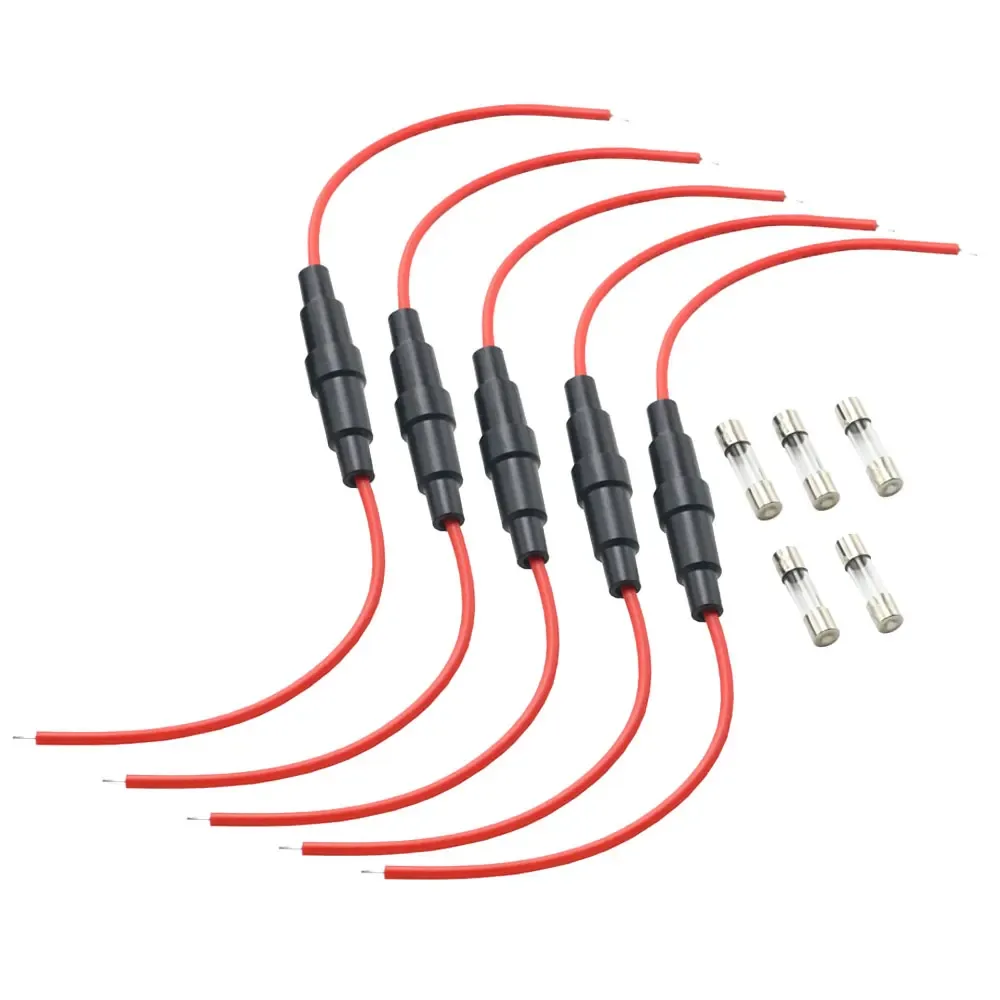 5PCS 5*20mm 6*30mm Glas Sicherung Halter Schraube Typ 5X20mm mit 22 20 18 16 14AWG Draht Kabel 250V 5X20MM Glas Sicherung Rohr Sicherung Gehäuse