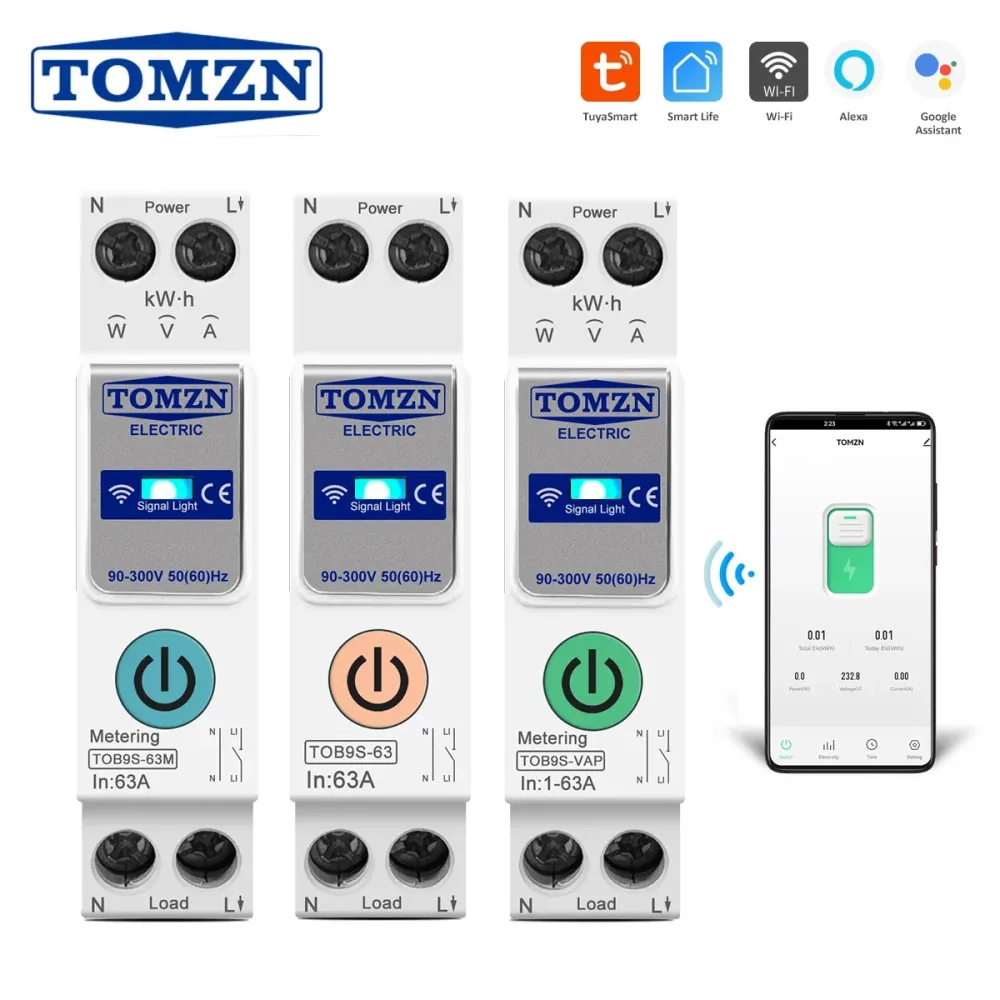 TUYA Smartlife 63A TOMZN 1P+N WLAN Smart-Schalter Energiezähler kWh-Messung Überwachung Schutzschalter Timer Relais MCB