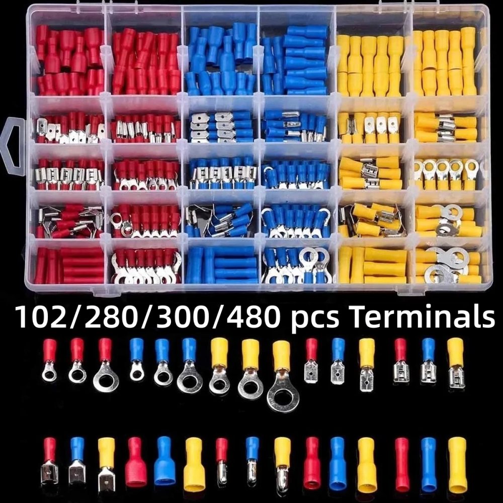 102/280/300/480PCS Draht Stecker Kit Männlich Weiblich Isolierte Terminals Kalt Crimp Terminals Verschiedene Crimp Terminals Spaten