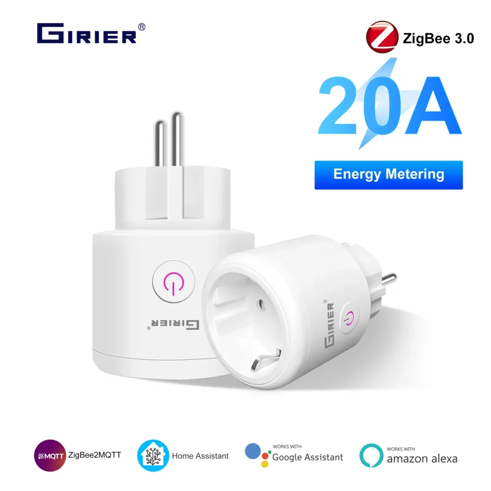 GIRIER Smart Plug ZigBee 20A Smart Home Steckdose EU 4200W mit Power Monitor Funktion Unterstützt Alexa Google Home Assistant