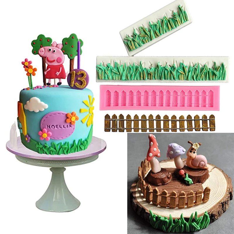 Grünes Gras Garten Picket Zaun Silikon Fondant Form Kuchen Spitze Dekorieren Werkzeuge Zucker Handwerk Schokolade Cupcake Grenze Seite Form
