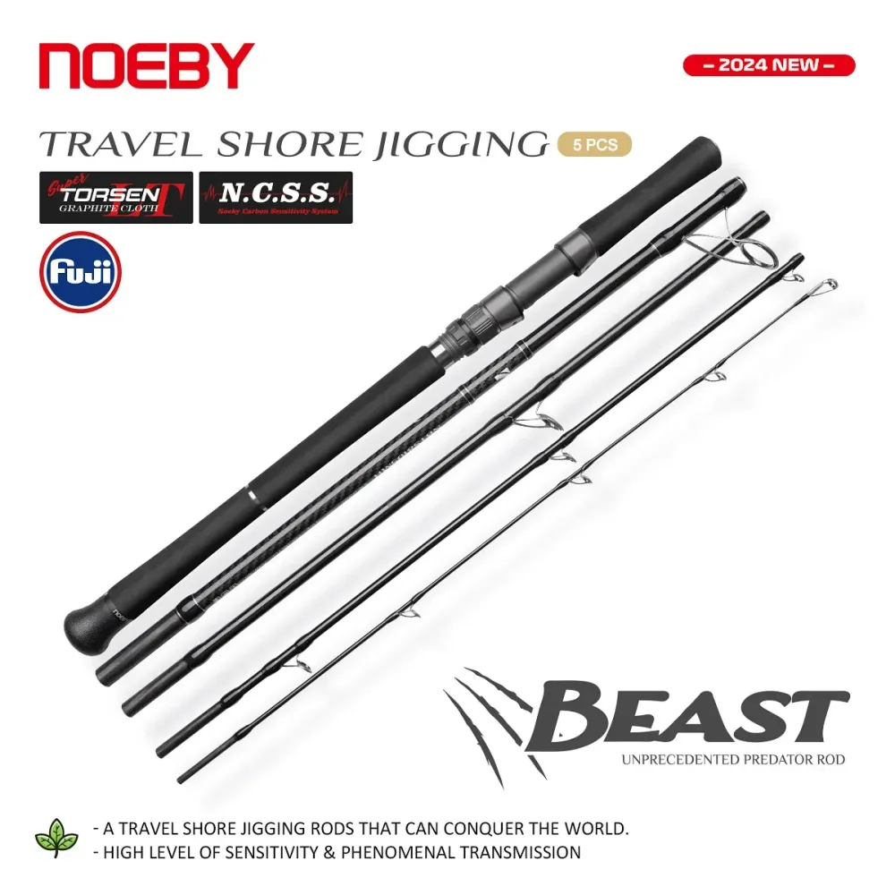 Noeby Beast Reise-Shore-Jigging-Angelrute 2,7m 2,9m Fuji Set Spinnruten Köder 80g 120g MH H Tragbare 5-teilige Ruten