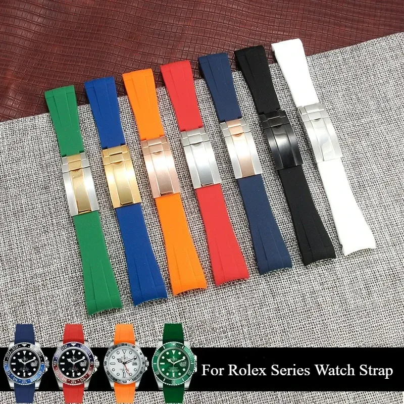 Luxus für Rolex Yacht-Master Explorer II, schweißfestes Silikonarmband, Schwarz, Blau, Grün, Unisex, gebogenes Schnittstellendesign, 20 21 mm