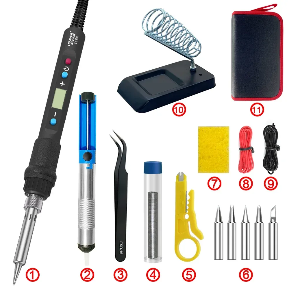 LEFAVOR 80W Digitalanzeige Lötkolben Schweißset C/F Schaltkalibrierung Temperatur 100-500C Heimreparatur DIY