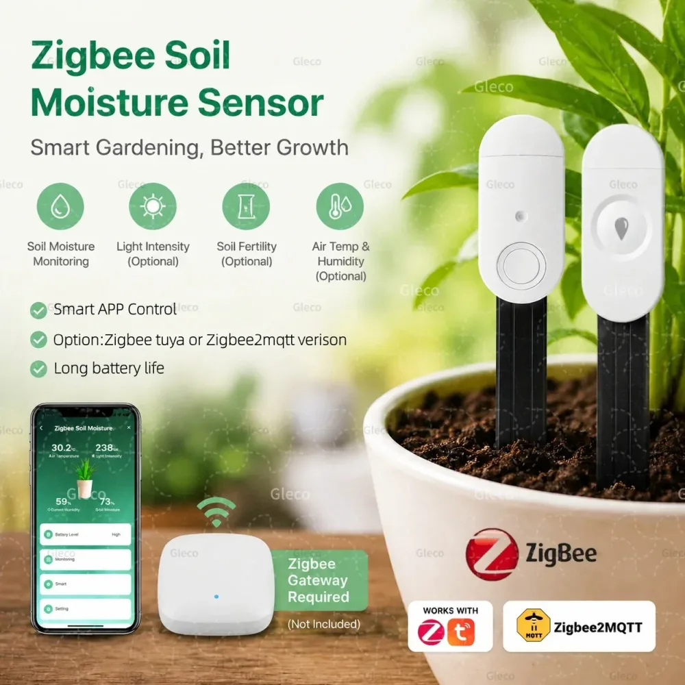 Zigbee Bodensensor Feuchtigkeits- und Temperaturmessgerät Licht- und Fruchtbarkeitsmesser Garten- und Hausautomatisierung TUYA&Zigbee2MQTT Optional