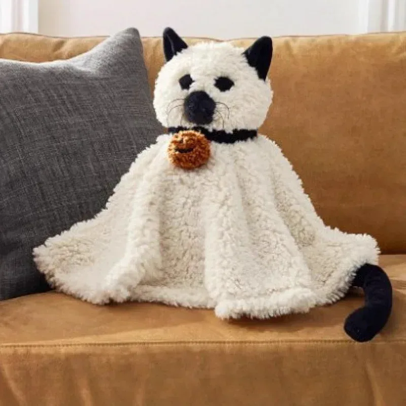 35 cm Gus der Geist mit Kürbiskissen, Halloween-Katze, weiches Plüschpuppenspielzeug