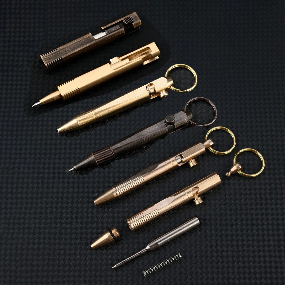 3 Stile Messingstift, abnehmbarer Schlüsselanhänger, Anhänger, tragbar, für Reisen, Taschenstift, Unterschrift, Geschenkstift, Kugelschreiber, tragbares Gadget