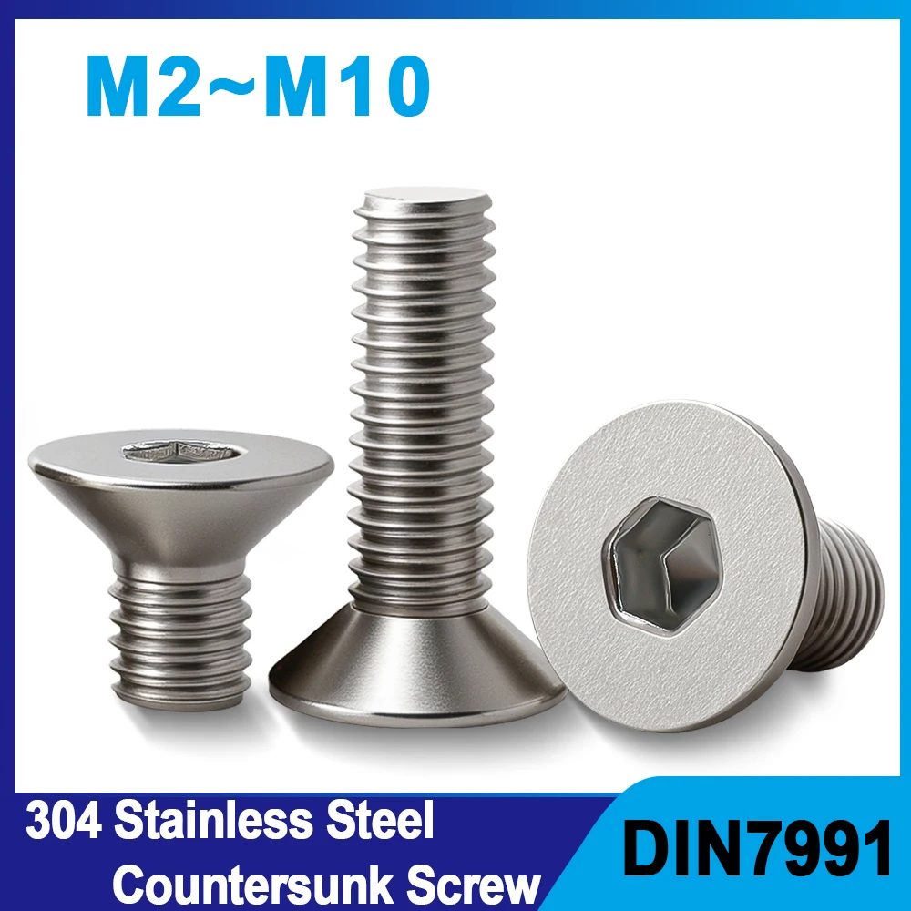 M2 M2,5 M3 M4 M5 M6 M8 M10 304 Edelstahl Innensechskantschraube Senkkopf Flache Schrauben DIN7991 Motorrad Metall Fasterner Schrauben