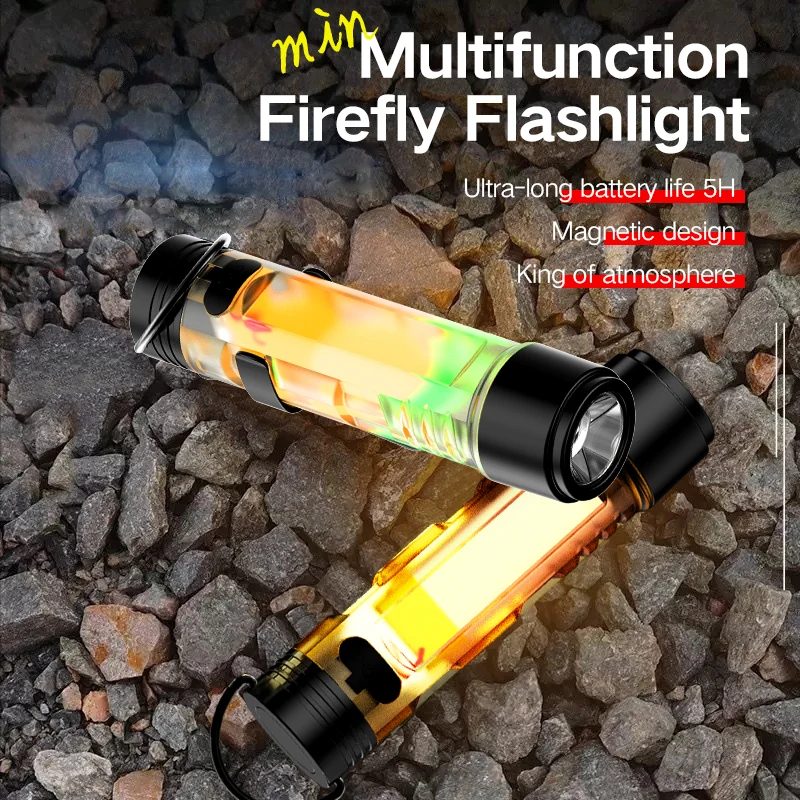 Outdoor-LED-Taschenlampe mit starkem Licht, Mini-tragbare Schlüsselanhängerleuchte, USB-Aufladung, magnetische Saugkraft, superhelle Notfallwarnleuchte.