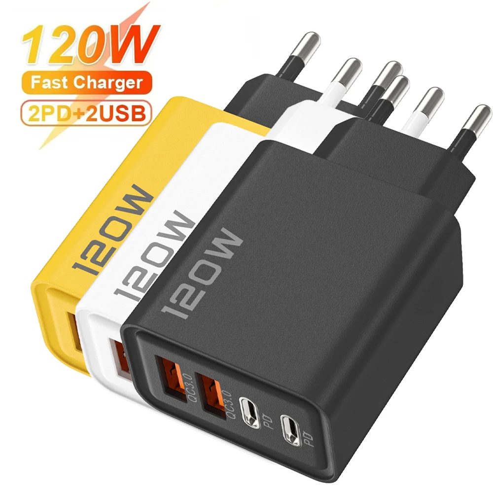 Quick Charge 3.0 Schnellladegerät Multi 120W 4-Port USB Typ-C PD Handy-Wandadapter für iPhone 16 Samsung S24 Xiaomi 15