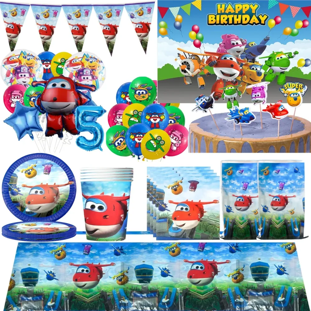 Super Wings Geburtstagsparty-Dekoration, Einweggeschirr, Teller, Tasse, Geschenktüte, Tischdecke, Babyparty, Kinderparty, Gastgeschenke