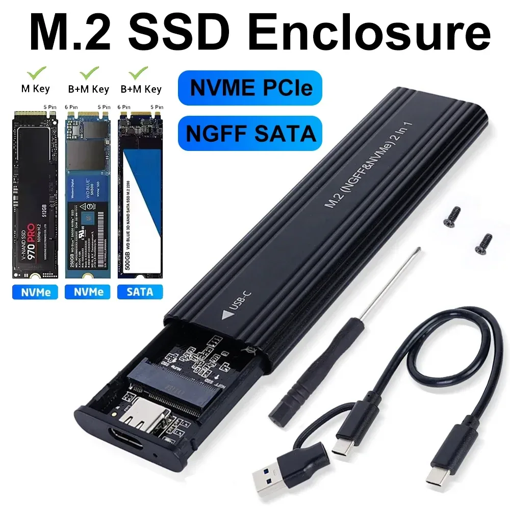 M2 SSD-Gehäuse NVME SATA Dual Protocol M.2 auf USB Typ C SSD-Gehäuseadapter NVME SATA SSD-Festplattenbox unterstützt M-Tasten und B&M-Tasten