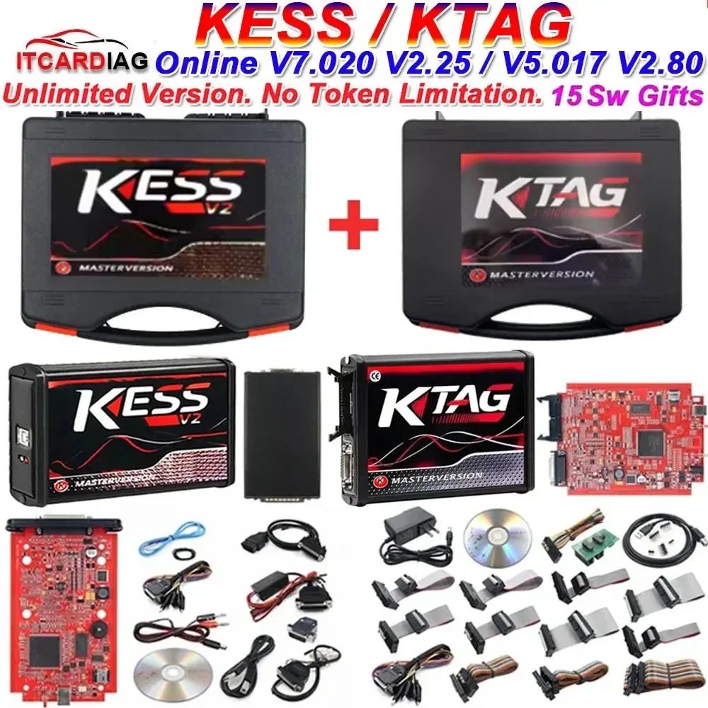 2026 EU Red Kess V2 V5.017 Online 2.80 KTAG 7.020 2.25 mit Murata Filter OBD 2 Auto LKW ECU Chip Tuning Unbegrenztes Reparaturset